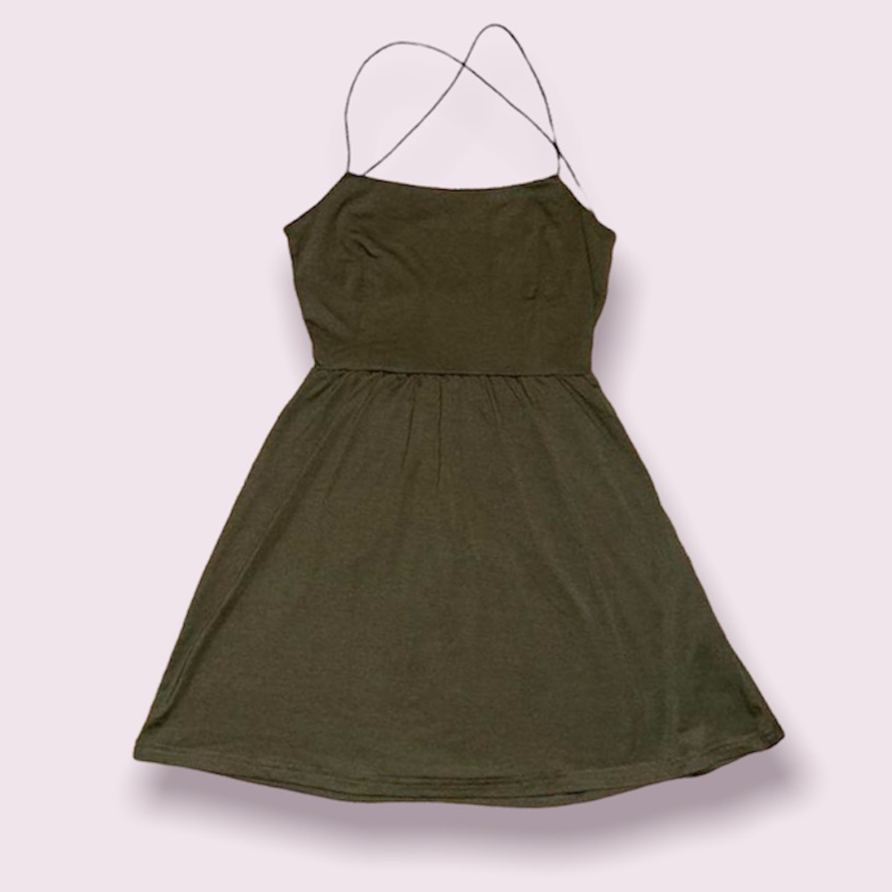 NEW! NEVER WORN SHEIN - Crisscross open back skater dress / XS / olive green